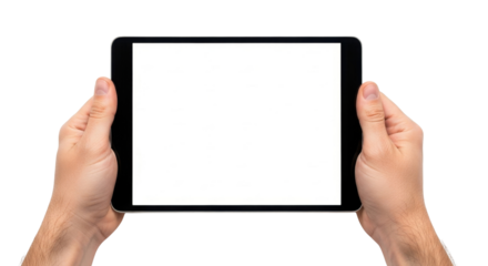 Hands holding a tablet computer isolated PNG with Transparent Background