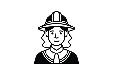 Pilgrim Woman Portrait in Silhouette Style Wearing Traditional Hat