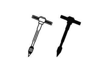 Hand soil sampler tool illustration with silhouette and outline versions