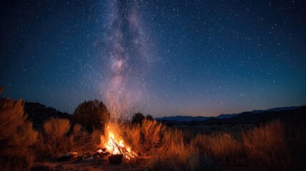 Campfire Under a Starry Night Sky