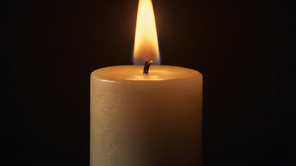A single glowing beautiful colored candles flame against a dark, minimal background. The candle emits a warm, soft glow with subtle shadows, creating a peaceful and intimate atmosphere.  