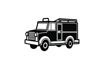 Vintage Armored Truck Outline Illustration in Black and White Silhouette