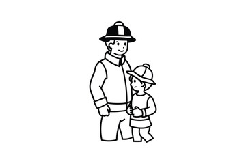 Firefighter and Child in Uniform Silhouette