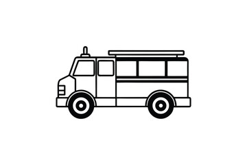 Simple Fire Truck Outline Drawing Isolated on White Background silhouette