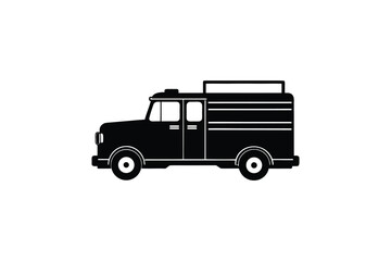 Vintage Delivery Truck Isolated on White Background in Silhouette
