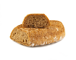 Rustic Whole Wheat Bread Loaf with Large Cut Piece - Freshly Baked and Healthy Food on White...