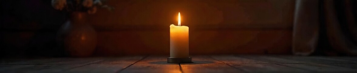 Single Candlelight Illuminates Dark Room, Casting Soft Shadows Romantic, Cozy, Mystical Ambiance