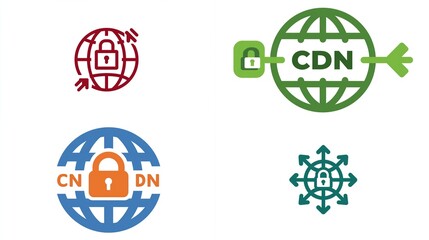 Security themed globe diagrams show CDN, connectivity, protection, and decentralization