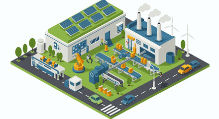 Isometric factory automation vector illustration for industrial design