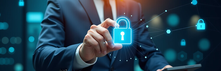 businessman uses secure network protects internet data advanced security measures safeguard sensitive information online