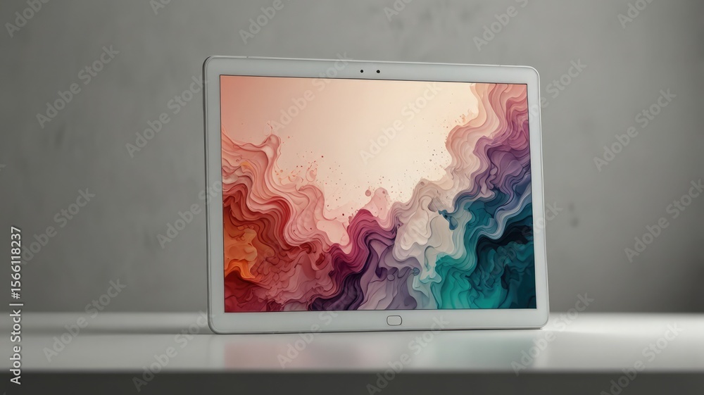 Aufkleber a white tablet computer displaying an abstract art piece with flowing colors.