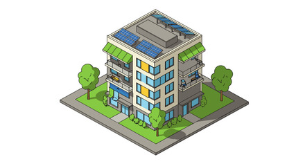 Eco-friendly urban apartment building vector illustration for sustainable living design