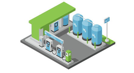 Fototapeta premium Hydrogen fuel station concept vector illustration: isometric design for energy and sustainability posters