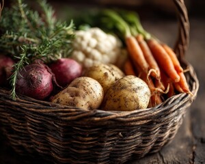 Rustic Basket of Fresh Organic Vegetables