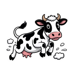 Happy Cartoon Cow Running, Cute Dairy Cow Illustration