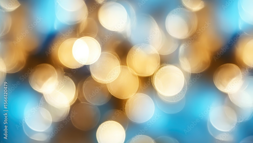 Poster soft-focused golden and blue bokeh lights create an abstract, dreamy background with a warm and cool