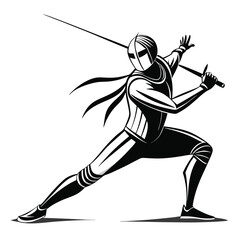 Black and White Vector Fencing Athlete Lunging sport 1