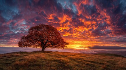 A Lonely Tree Embraces Twilight's Colorful Embrace