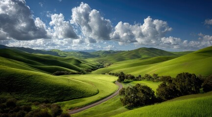 Rolling Green Hills Underneath a Sunny Sky