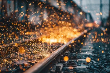 Fiery Sparks Dancing on Metallic Railway Tracks