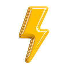 A 3d bright yellow lightning bolt isolated on transparent background