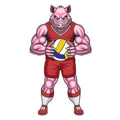 volleyball mascot wild boar vector illustration wildboar volleyball design