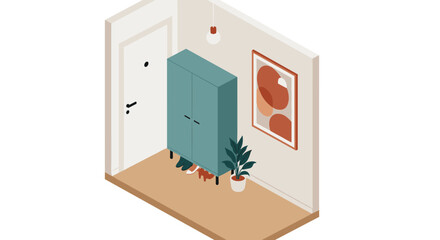 Stylish entryway interior vector illustration: modern isometric design for home decor and prints