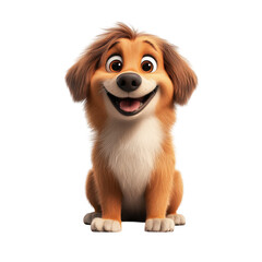 A happy cartoon dog with big eyes and a wide smile sits patiently isolated on transparent background