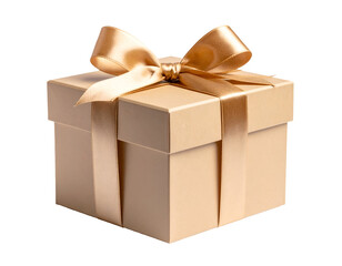 Festive light brown gift box tied with a radiant golden ribbon, symbolizing joy and thoughtful giving.