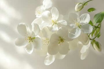 Obraz premium Delicate white flowers in soft light, symbolizing purity, elegance, simplicity, and natural beauty with a peaceful and serene atmosphere