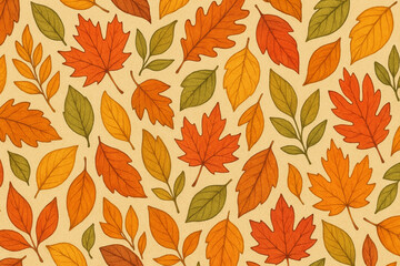 Autumn background with leaves, variety of colors.