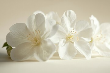 Delicate white flowers in soft light, symbolizing purity, elegance, simplicity, and natural beauty with a peaceful and serene atmosphere