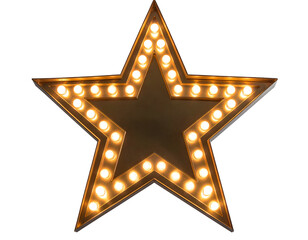 A radiant golden star sign adorned with numerous glowing bulbs shines brightly.