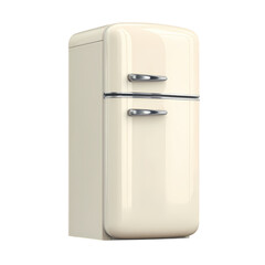 A vintage cream refrigerator with chrome handles isolated on transparent background