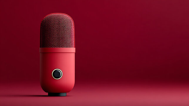 Red microphone stands out against a matching background, perfect for podcasting, broadcasting, or studio recording.