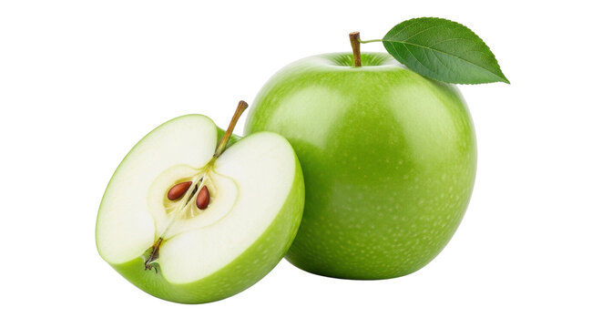 Fresh green apple and a half of apple food isolated PNG with Transparent Background