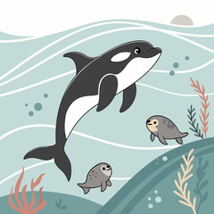 vector illustration of a cartoon whale