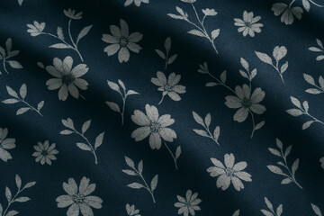 Floral Elegance in Pattern: A captivating close-up showcases a seamless floral pattern, with delicate flowers and intricate leaves elegantly arranged against a refined dark backdrop.