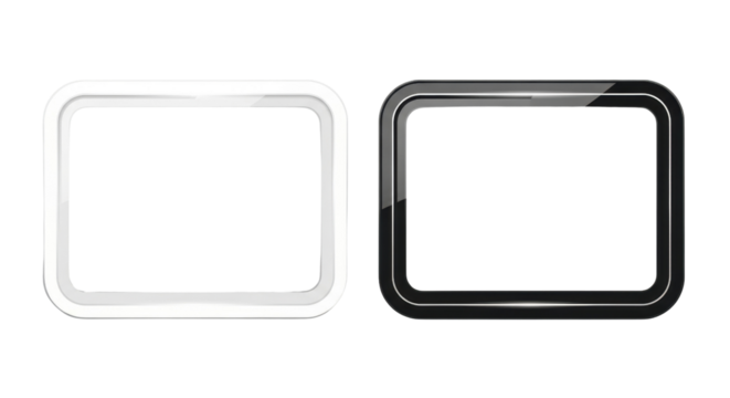 Two square rounded frame objects in black and white isolated PNG with Transparent Background