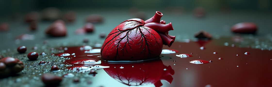 damaged heart lies pool blood surrounded unsettling image violence senseless death