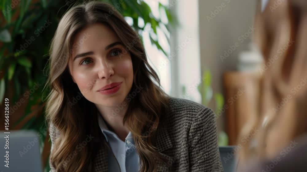 Poster A woman sits at a table with an open laptop, likely working or studying