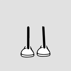 Cartoon feet in shoes. Comic retro feet in various poses, cute character mascot feet in boots, standing, walking, running, jumping. Vector set. Isolated footwear