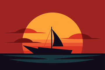 Naklejka premium boat sailing into the sunset horizon