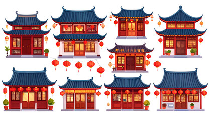 Chinese style house on white background
