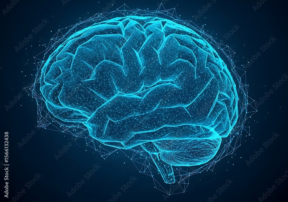 Poster futuristic digital brain network concept representing artificial intelligence and human mind connect