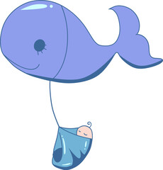 Baby Boy New Born with Whale Illustration