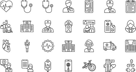 Medical healthcare icons vector set outline style for hospital clinic and doctor services design concept vector illustration