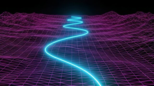 Neon path in digital landscape
