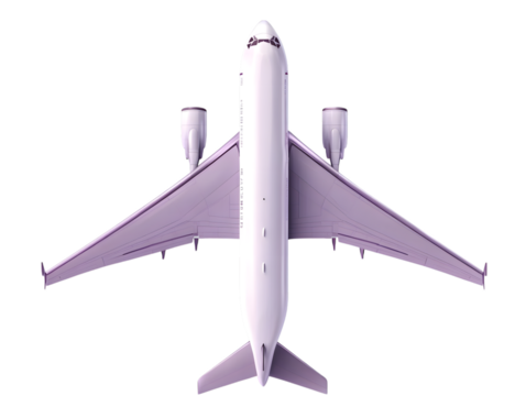 Top view of a modern white jet airplane isolated on transparent background - Powered by Adobe