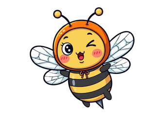 Adorable Cartoon Bee with Orange Hood Winking and Smiling Flying Happily.